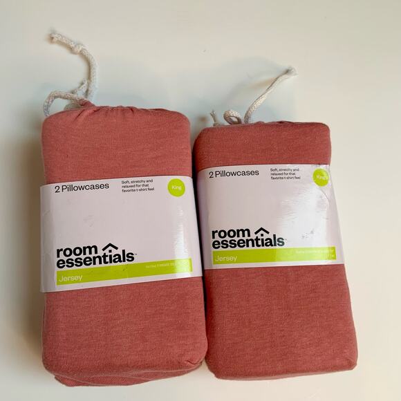 NWT Room Essentials Cotton Blend Pink King Size Jersey Pillow Cases 2 Boxes - Picture 2 of 6